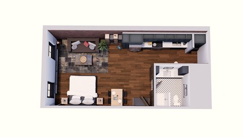 Floor plan for studio, 1 bath, 633 sqft